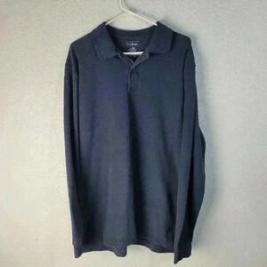 LL Bean Long Sleeve Shirt Mens Lg Reg Navy Blue Henley